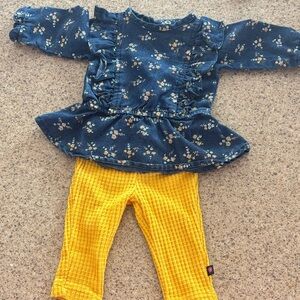 dELiA*s Navy Floral Ruffle Peplum Top with Mustard Waffle Leggings